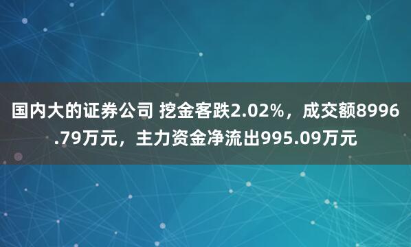 国内大的证券公司 挖金客跌2.02%，成交额8996.79万元，主力资金净流出995.09万元
