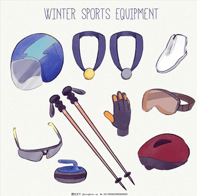 手绘水彩滑雪运动用品配件,滑雪海报 单板滑雪 滑雪宣传-